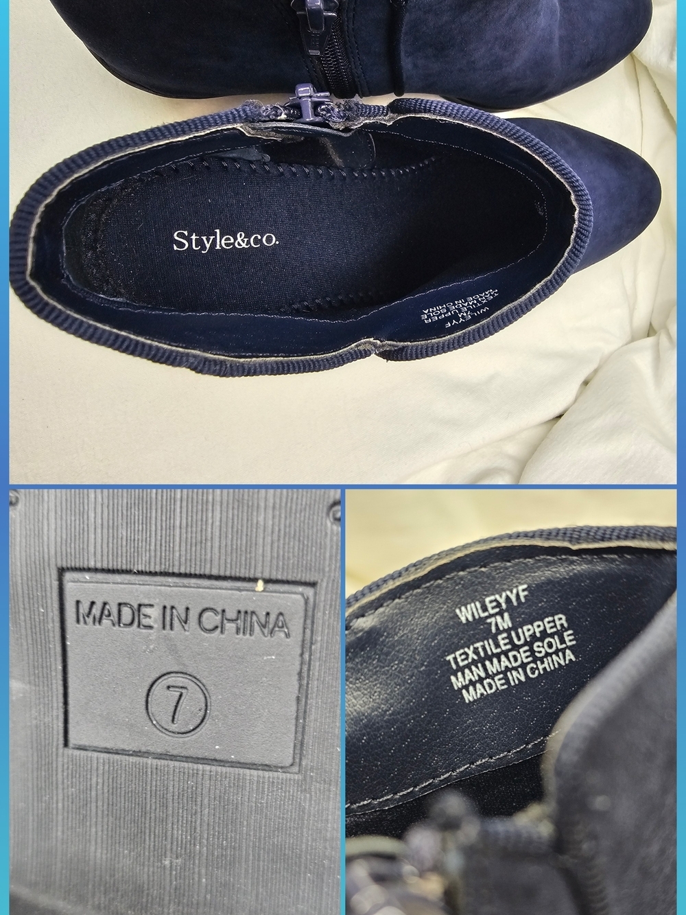 Style & Co. Wileyy Navy Faux Suede Ankle Booties Low Block Heel - Picture 2 of 16